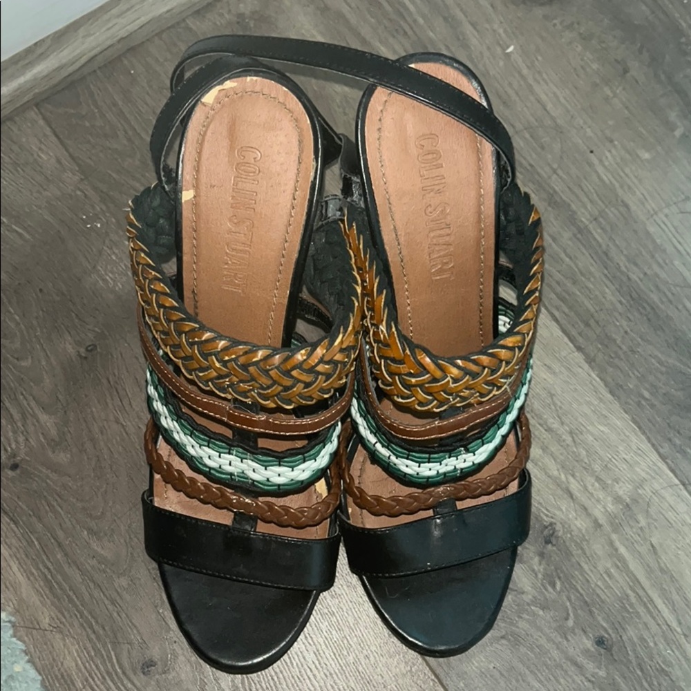 Colin Stuart Black and Brown Chunky Heel Sandals